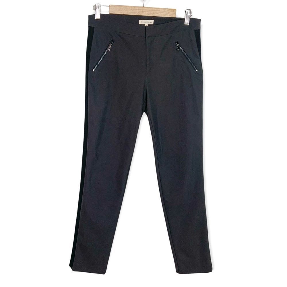 Rebecca Taylor Grey Ava Tuxedo Stripe Crop, Stretch Pant Sz 8